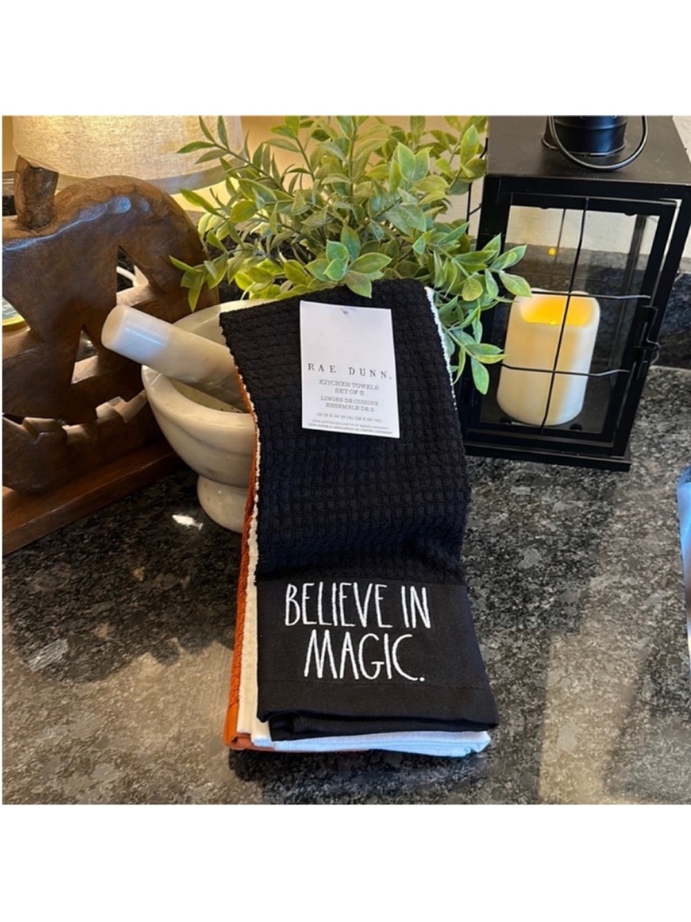 ⭐️2 For $18 Rae Dunn Hocus Pocus Believe in Magic Wicked Tea Hand Kitchen Towels